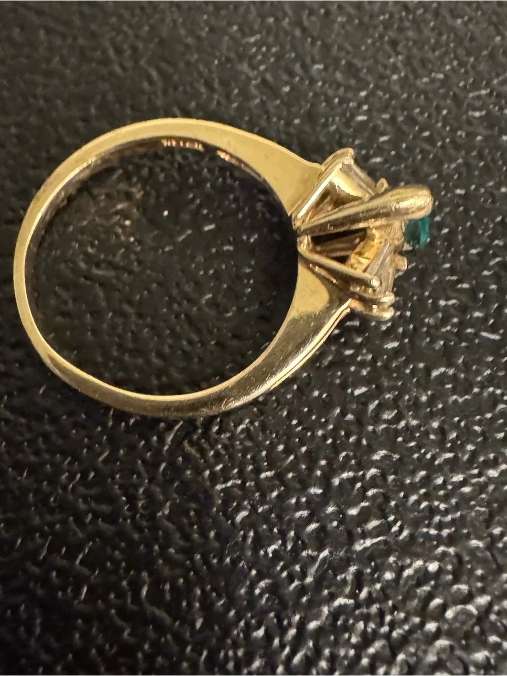 14kt Gold Emerald Ring with Baguette Side Diamonds